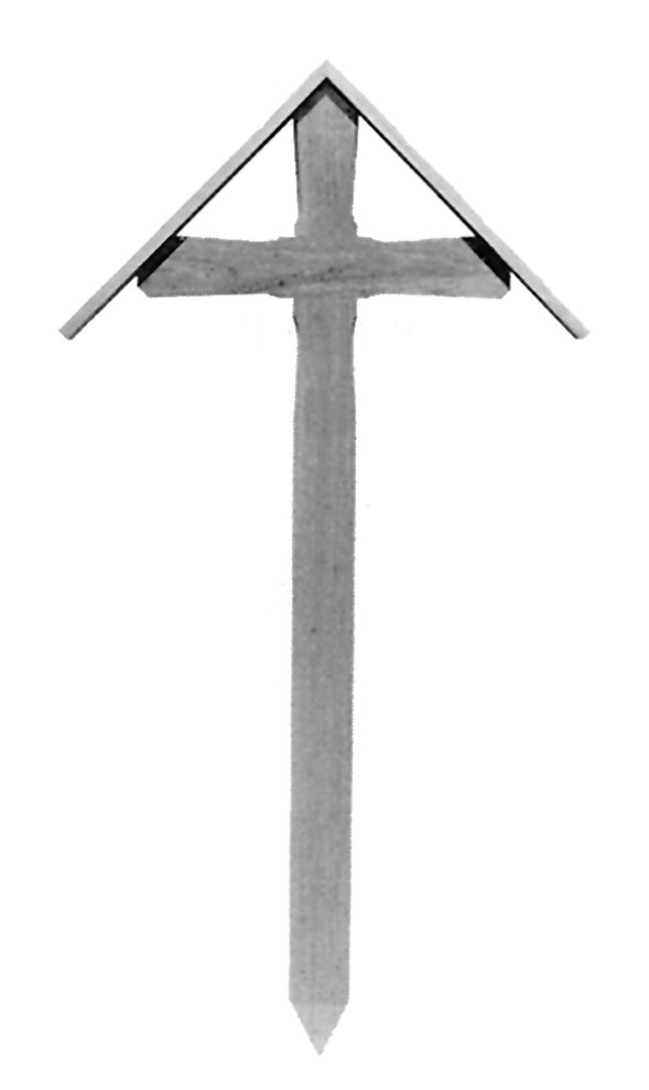 Grabkreuz Form 7 mit Dach, Roteiche lackiert, ohne Hohlkehle, 150x60x10 cm