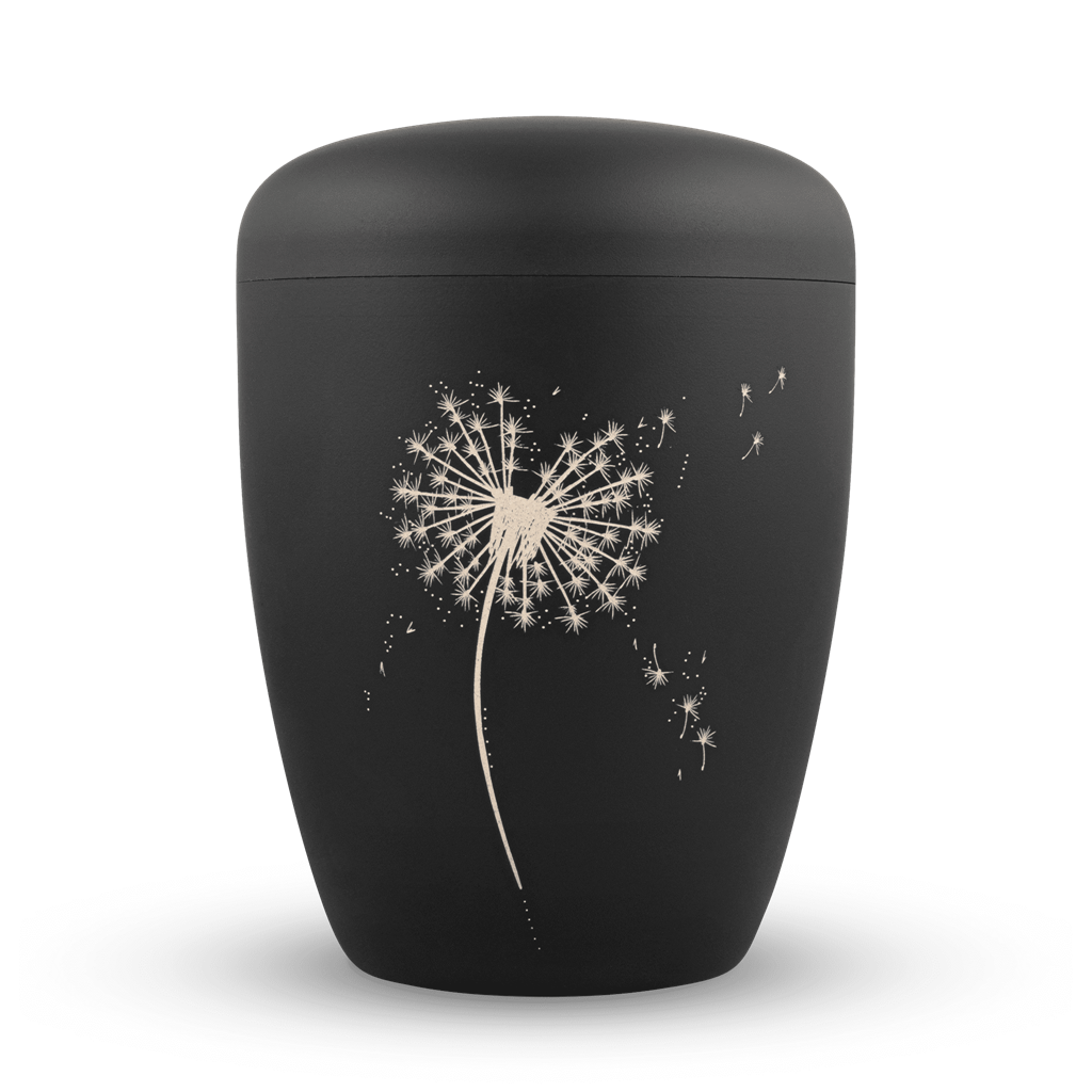 Naturstoffurne, stone-grey, Gravur "Pusteblume"