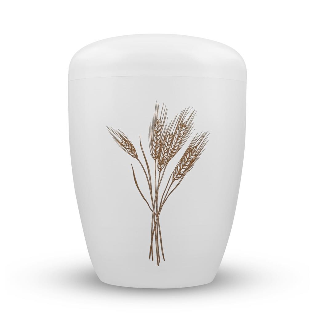 Naturstoffurne, weiß, Gravur "Ähren"