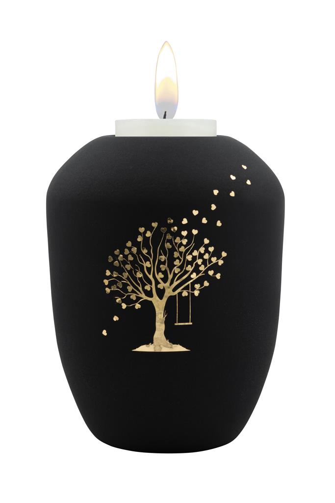 Gedenklicht, schwarz-matt, 'Baum m. Herzen'