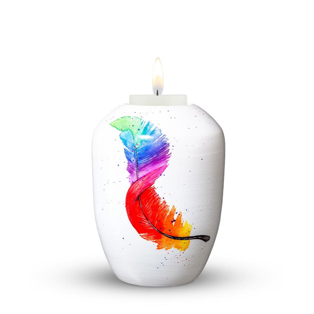 Gedenklicht, weiß, 'bunte Feder'