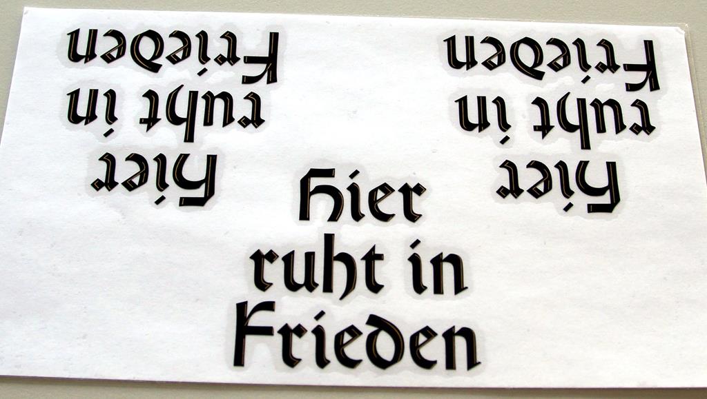 Grabkreuzbeschriftung, Spruch 'HriF', 3 Stück pro Blatt