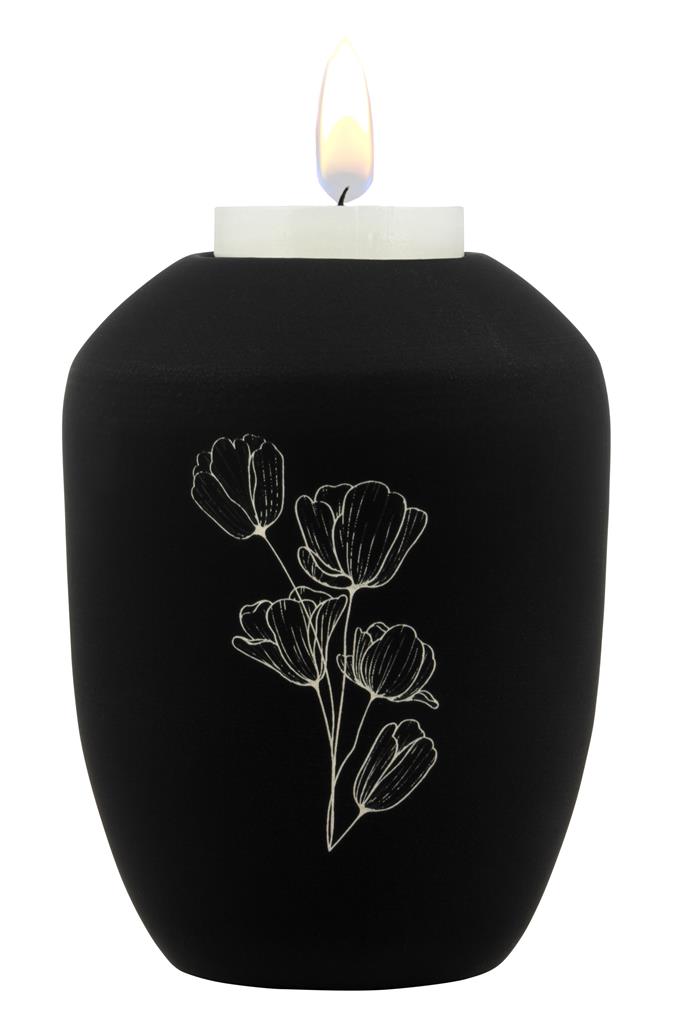 Gedenklicht, schwarz-matt, Gravur 'Schmetterling'