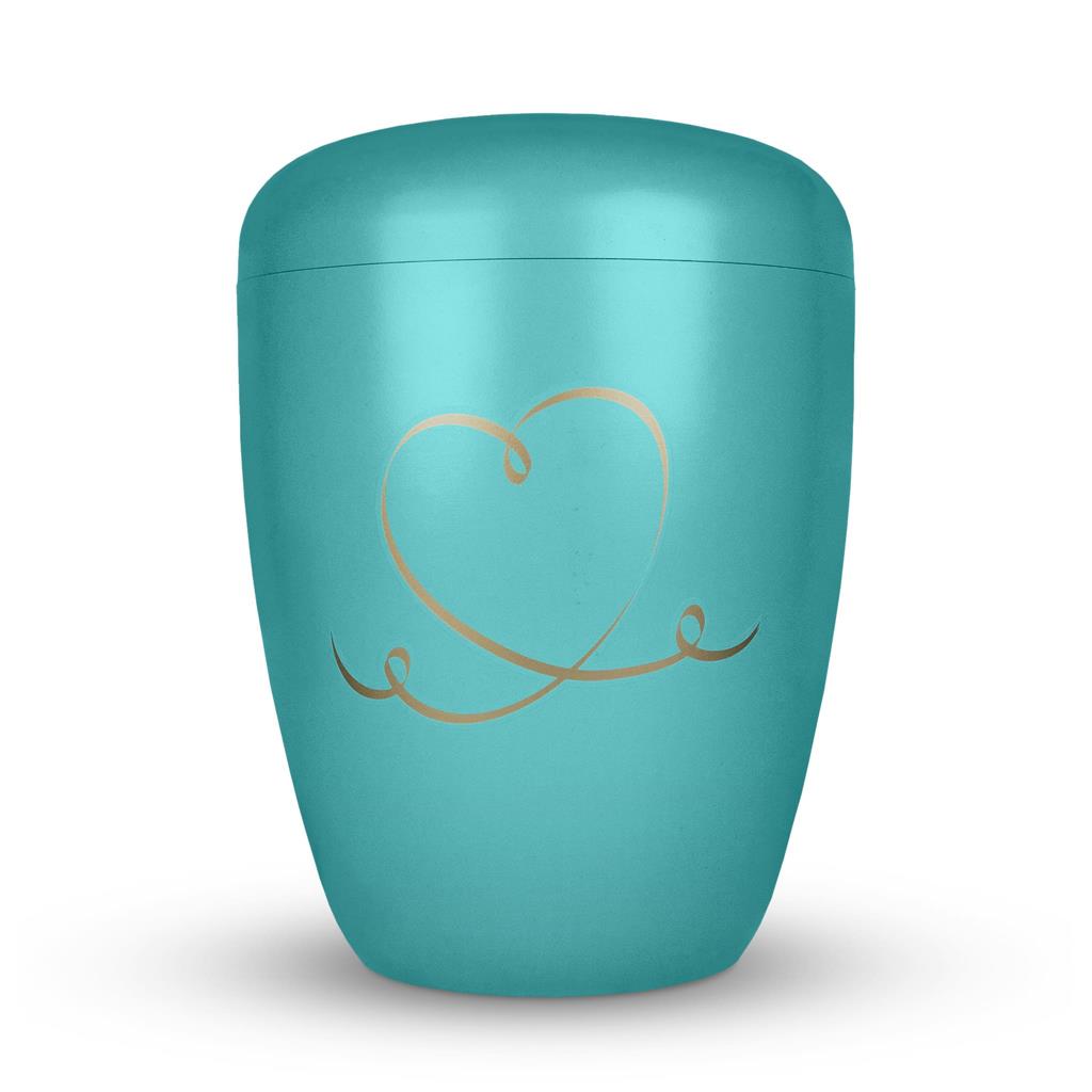 Biourne, pastell-grün lackiert, Foliebemblem "Herz" gold