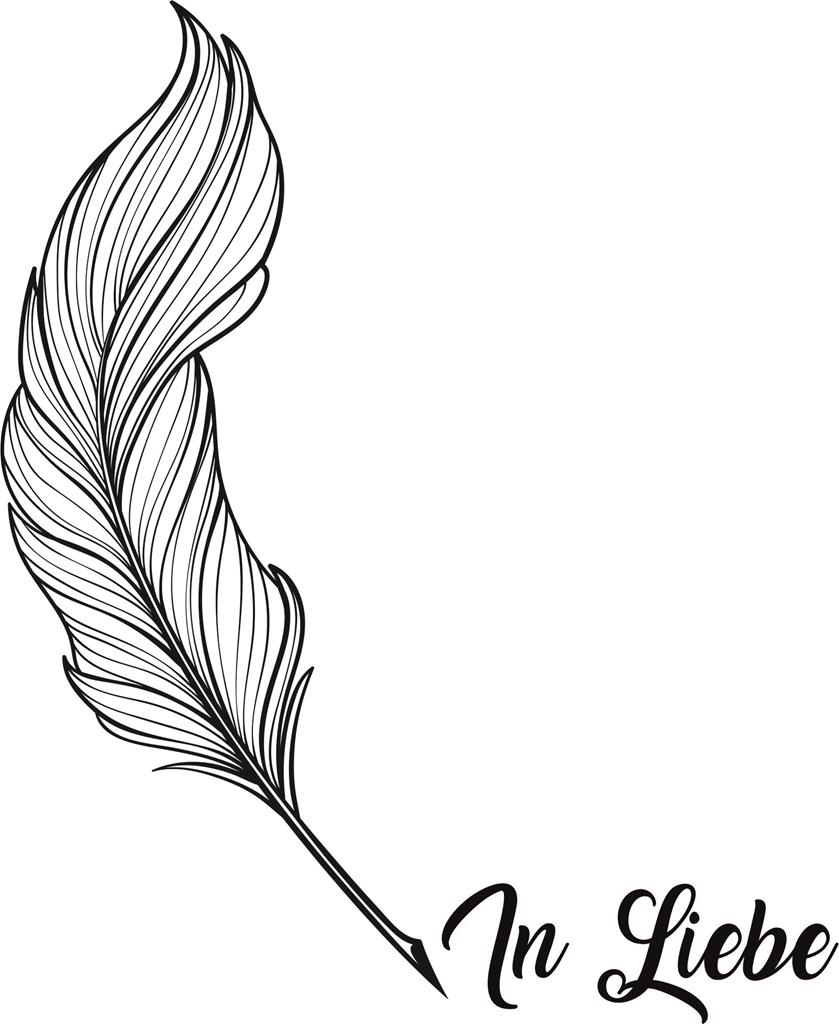 Foliebemblem 'Feder' inkl. Text 'in Liebe' in gold