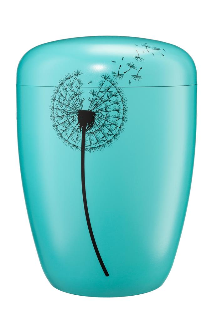 Biourne, pastell-grün lackiert, Folienemblem 'Pusteblume'