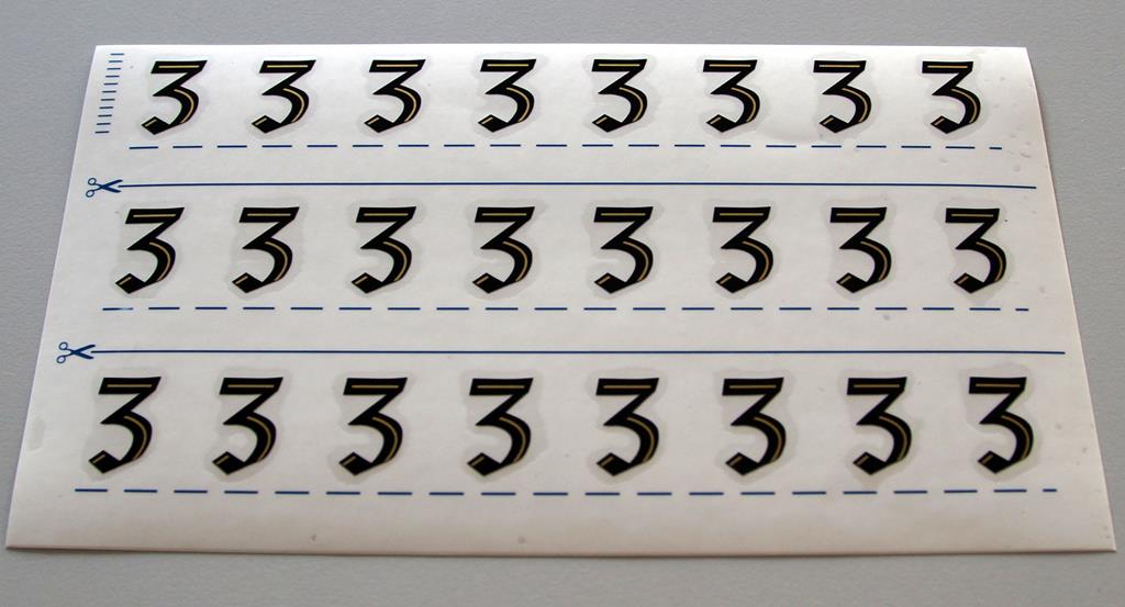 Grabkreuzbeschriftung - 36mm, Ziffer '3', 24 Stück pro Blatt