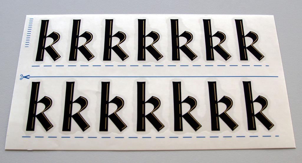 Grabkreuzbeschriftung - 36mm, Zeichen 'k', 14 Stück pro Blatt