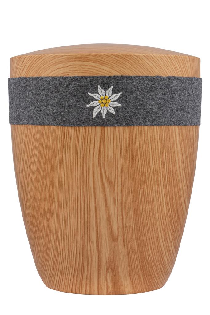 Naturstoffurne, Beschichtung "Eiche- hell", Lodenband "Edelweiß"