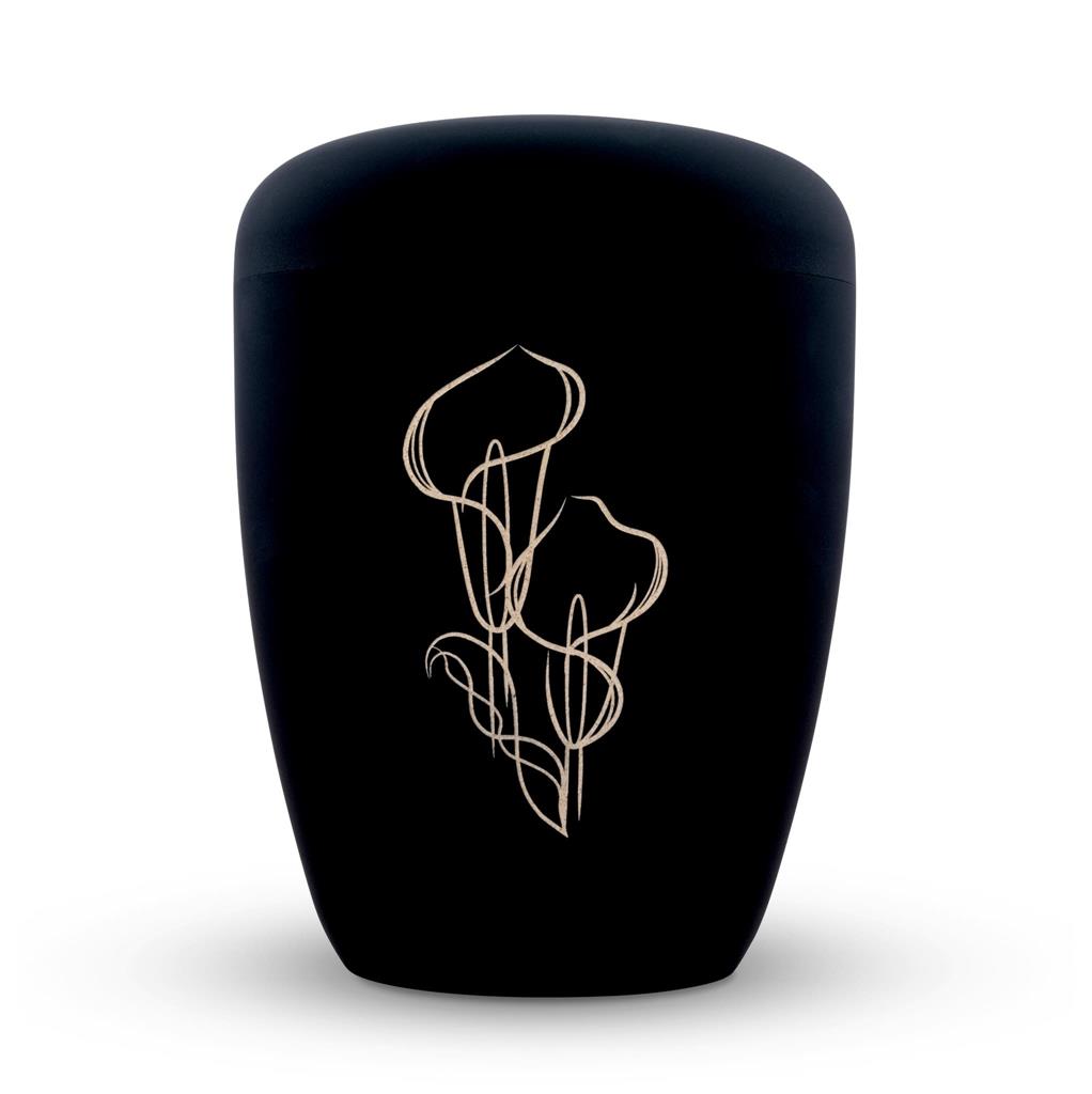 Naturstoffurne, schwarz, Gravur "Calla"