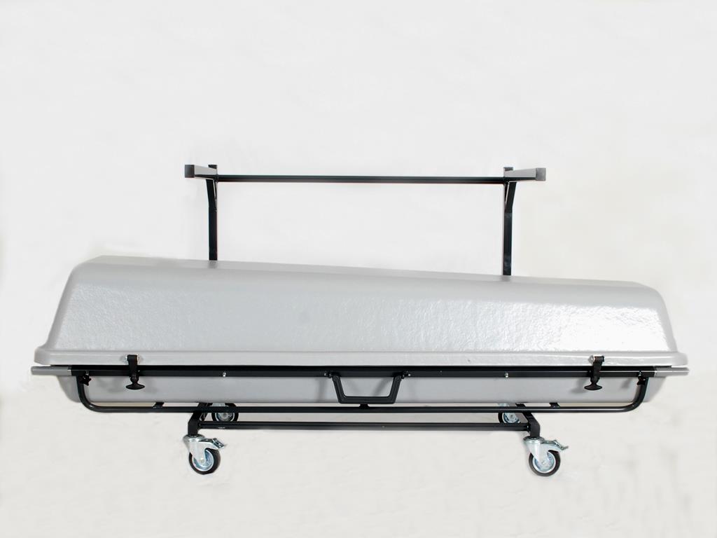 Sargregal f. 2 Särge fest verschweißt mit Rädern D=100mm,