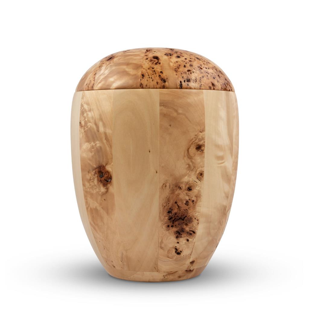 Holzurne, runde Form, Pappel, natur lackiert