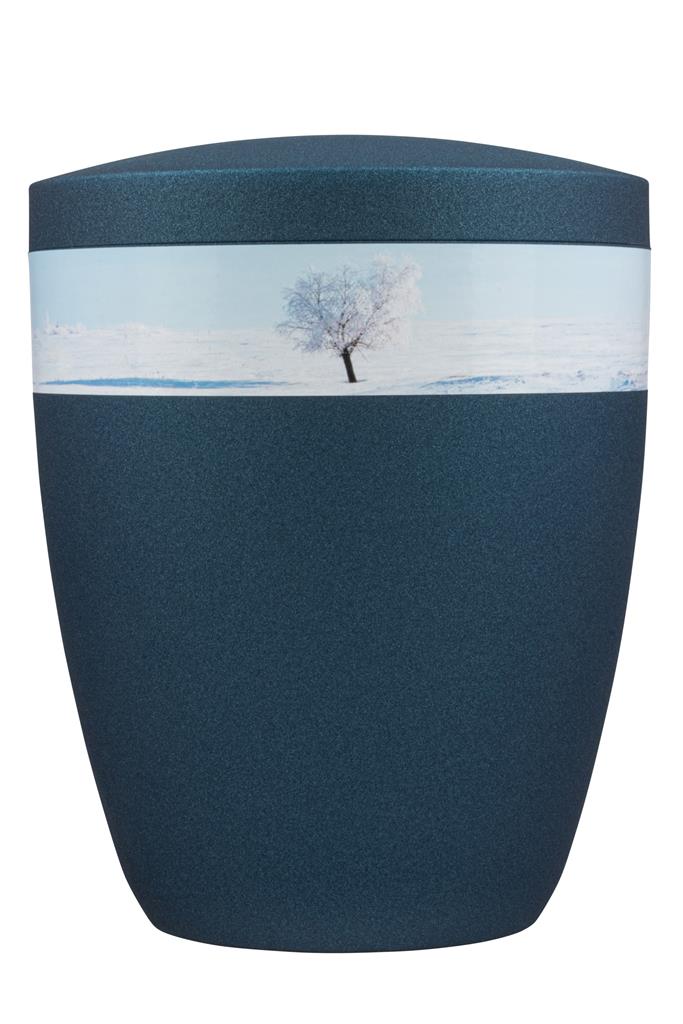 Biourne, glint-blue lackiert, Fotobanderole 'Baum im Winter'