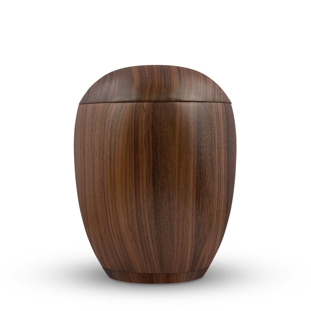 Holzurne, runde Form, Nussbaum, gebuttert