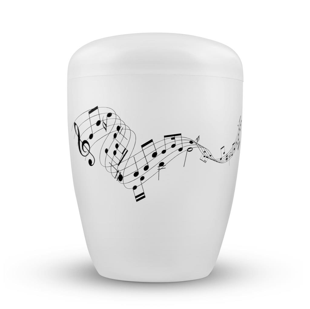 Naturstoffurne, weiß, Gravur "Noten"