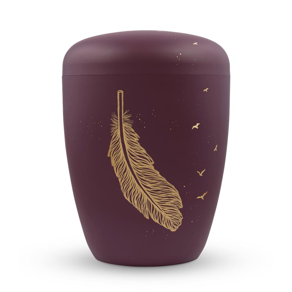 Naturstoffurne, beere-matt, "Feder mit Schwalbe"