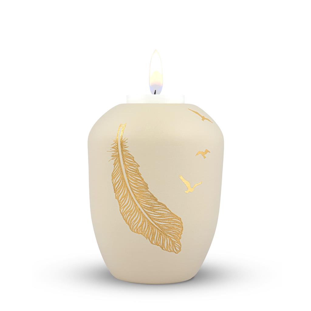 Gedenklicht, seashell, "Feder+Schwalben"