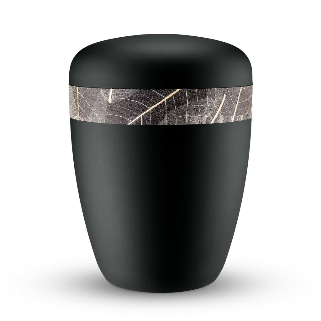 Naturstoffurne, satin-black, "Schleierblätter"