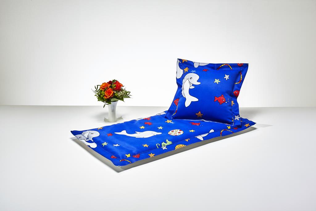 Kinderdeckengrt., Dekostoff blau, Fische, Stehsaum, D=50x100cm, K=35x35cm