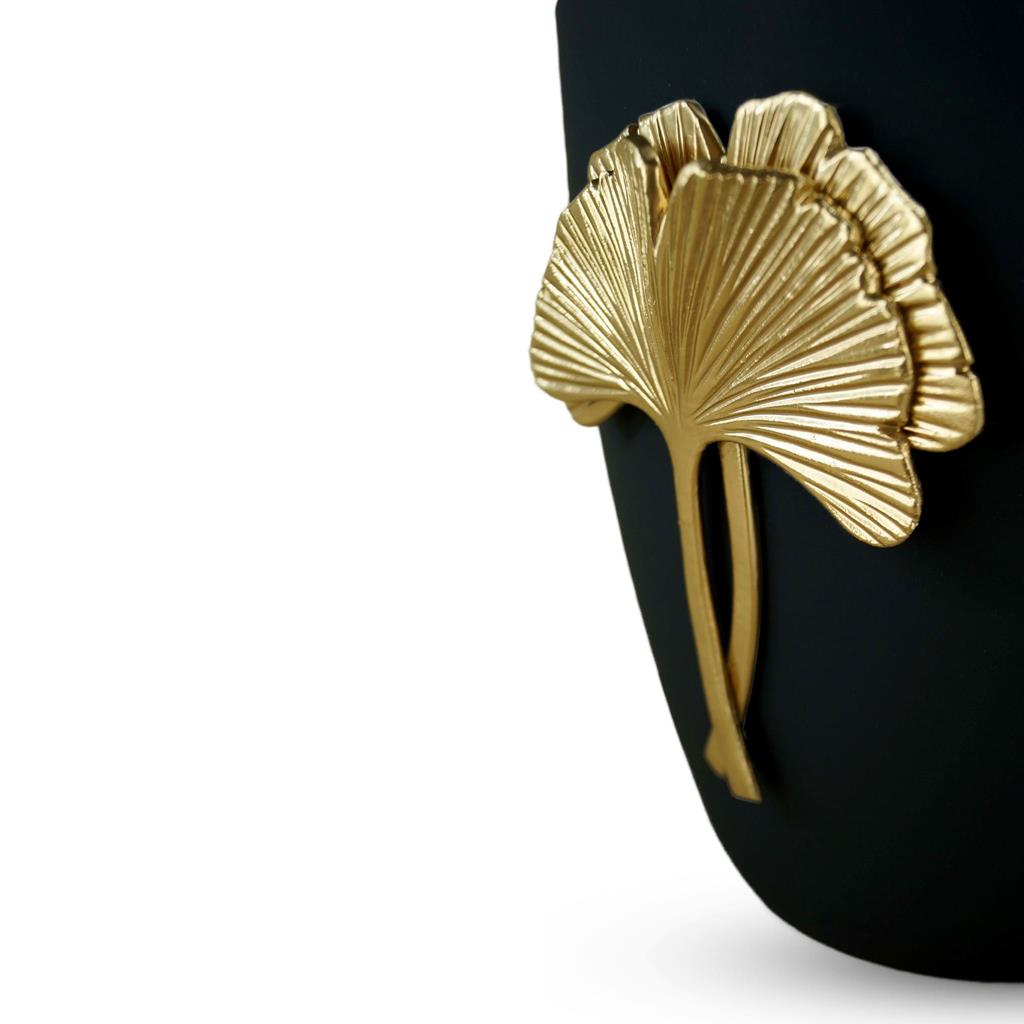 Biourne schwarz-matt, Design "Ginko" gold, Goldband