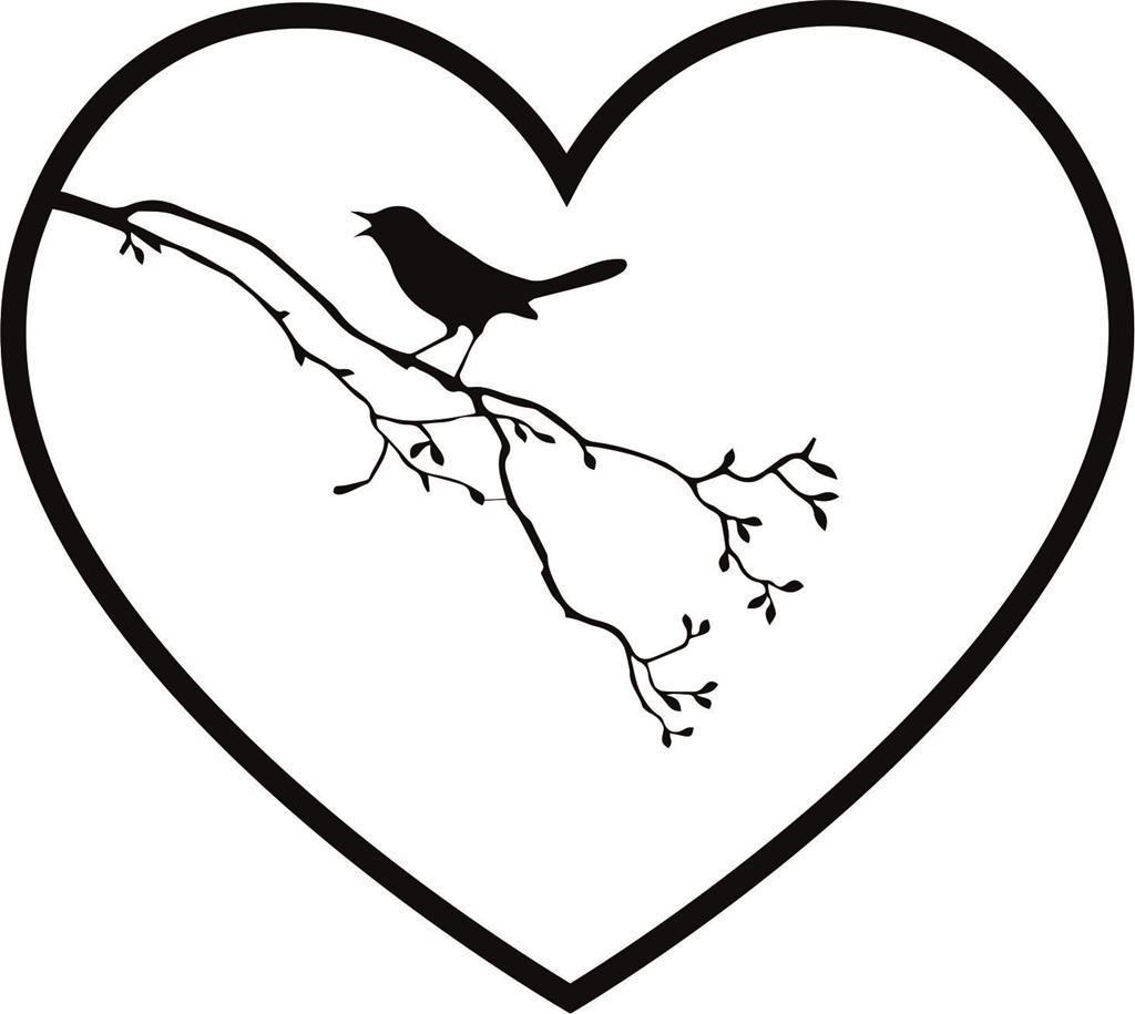 Foliebemblem 'Herz mit Vogel', schwarz