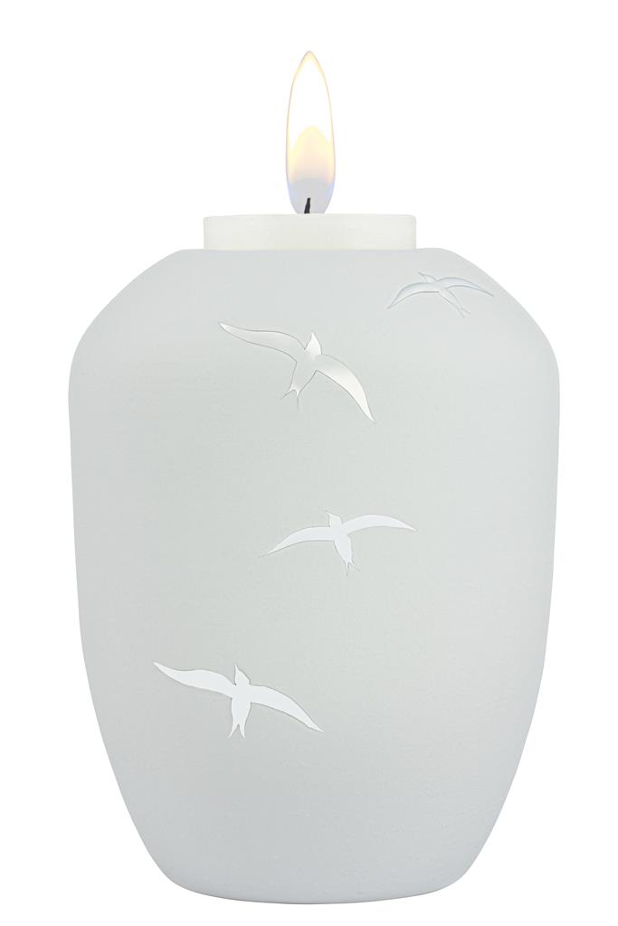 Gedenklicht, weiß-matt, 'Schwalben'