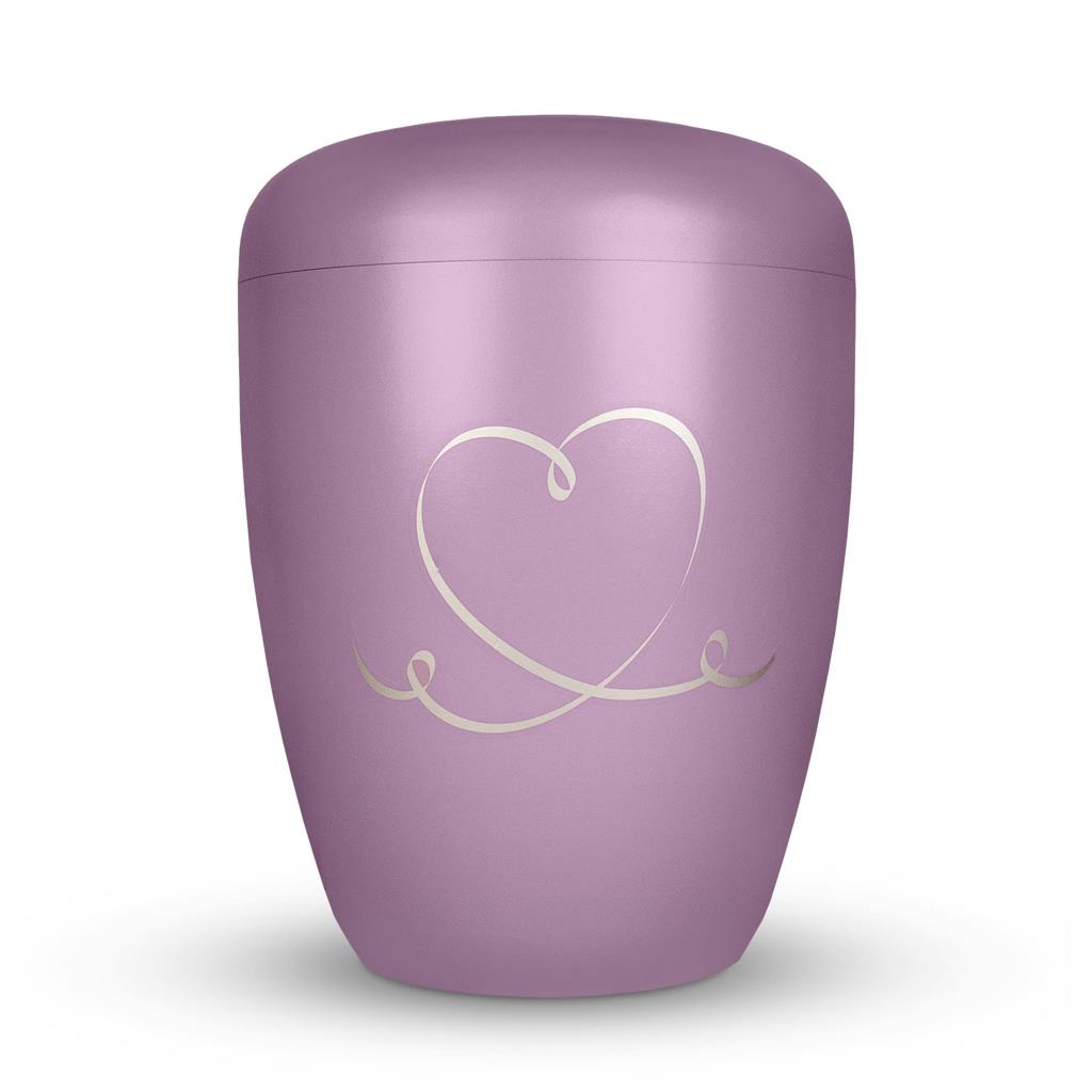 Naturstoffurne, pastell-lila, "Herz"