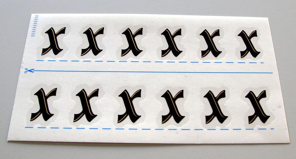 Grabkreuzbeschriftung - 36mm, Zeichen 'x', 12 Stück pro Blatt