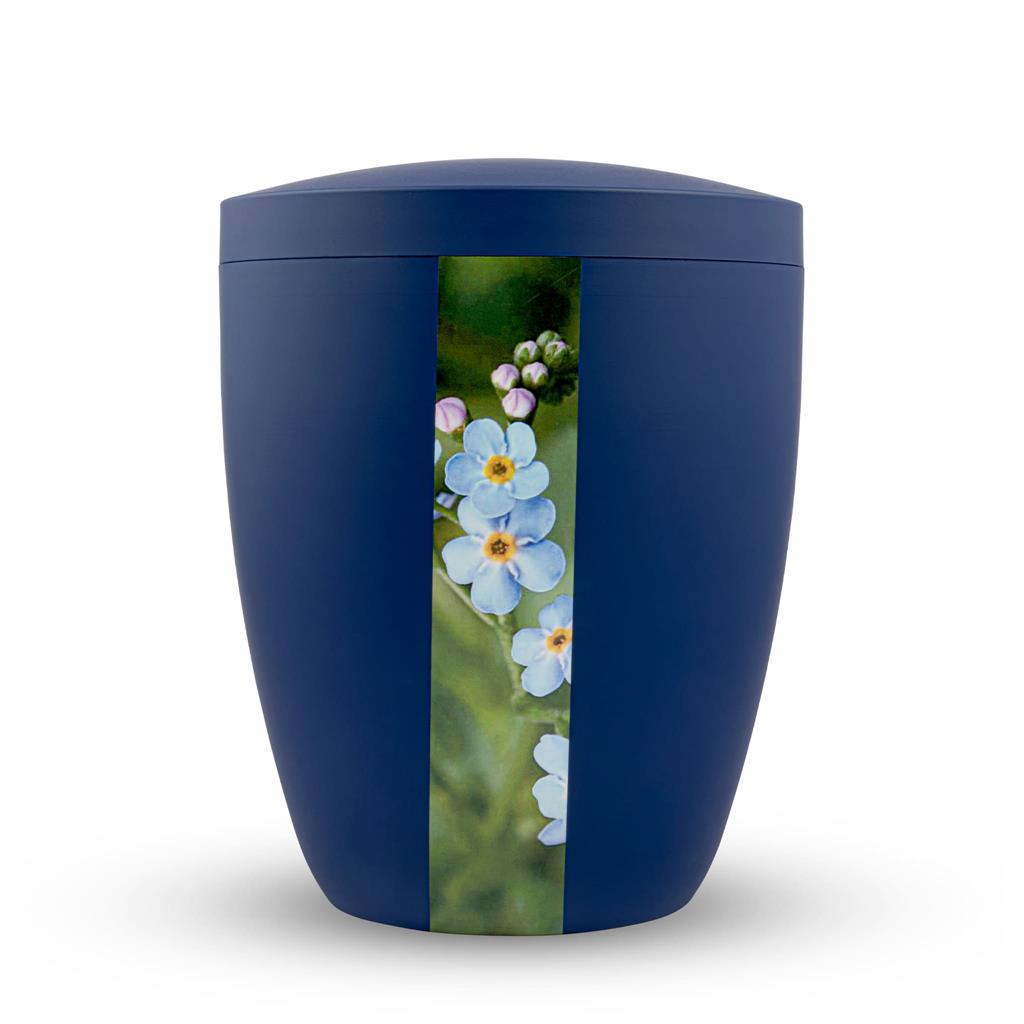 Biourne, glint-atl-blue lackiert, Fotobanderole "Vergissmeinnicht"