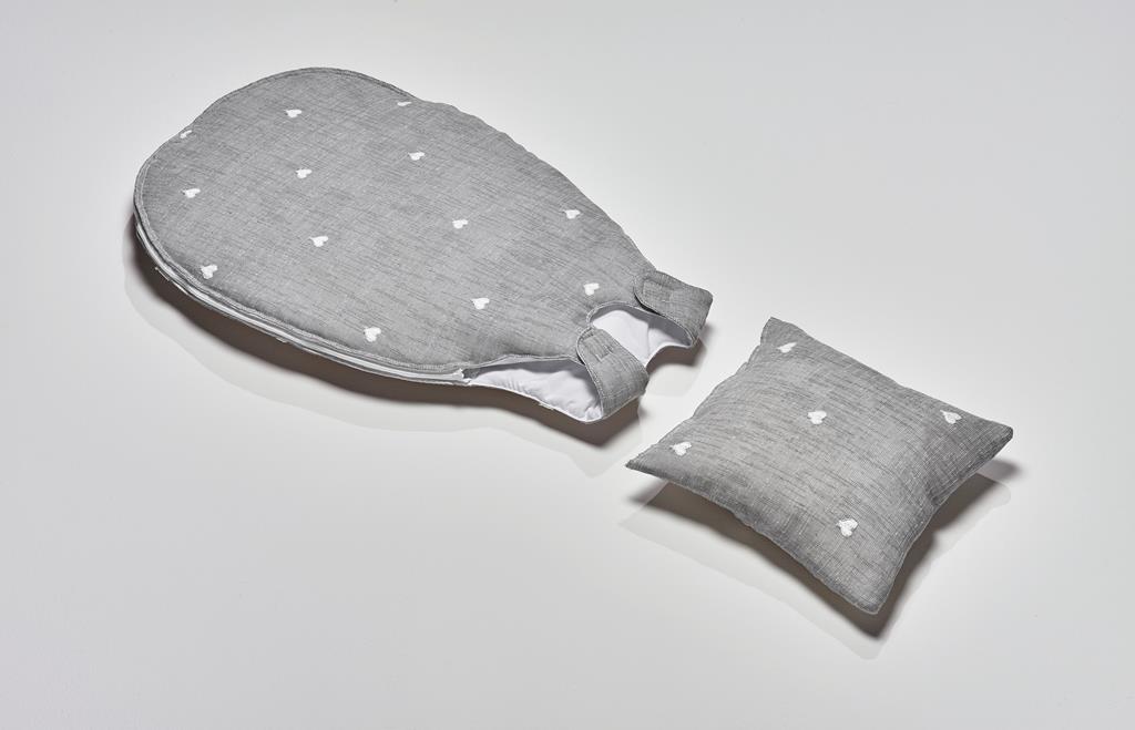 Kinderschlafsack, grau, Herzchen, 80cm