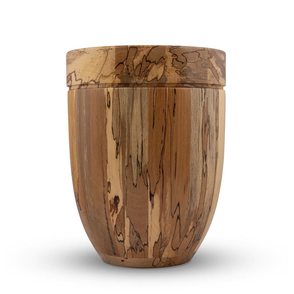 Holzurne, runde Form, flacher Deckel, Eisbuche, natur lackiert