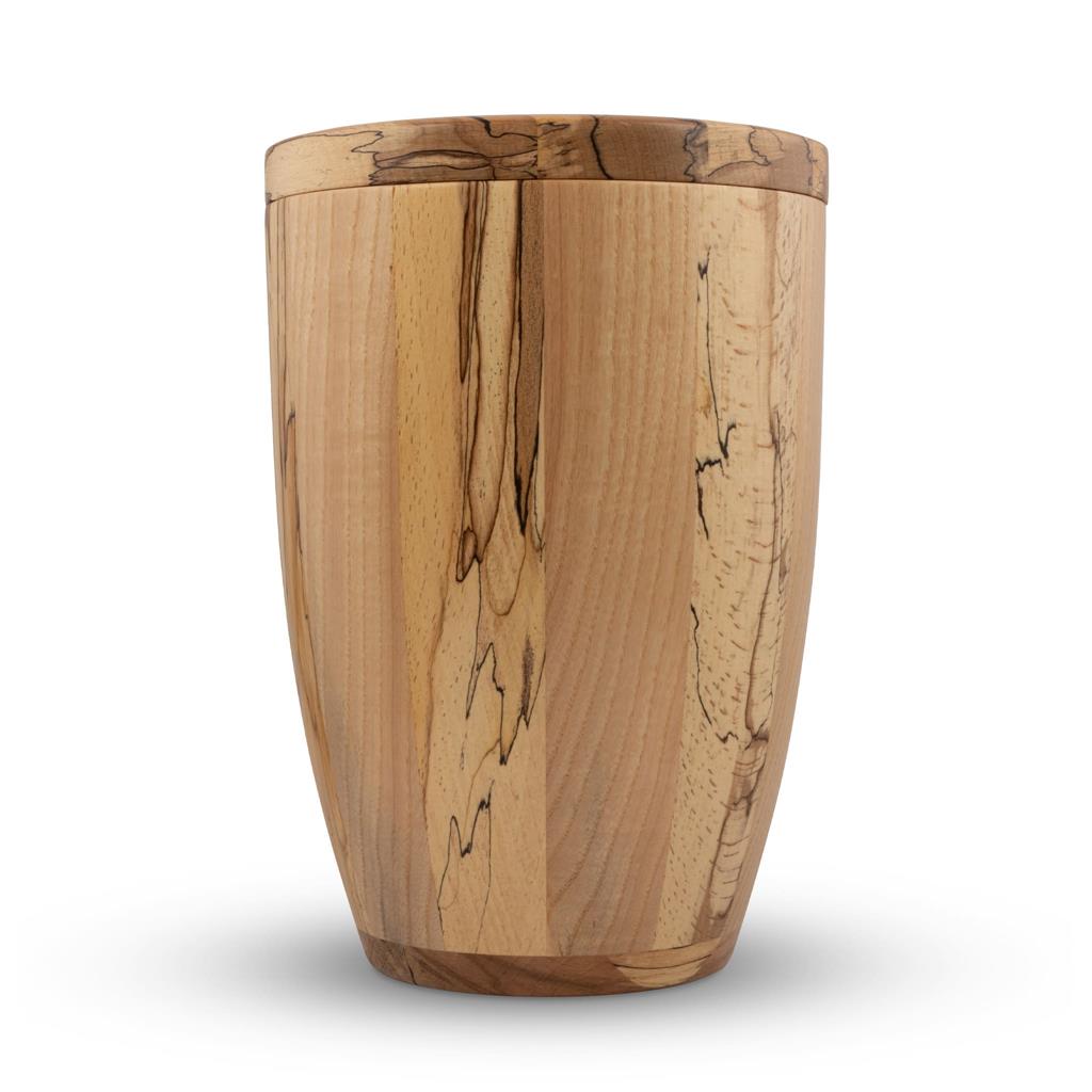 Holzurne, moderne Form, Eisbuche, natur lackiert