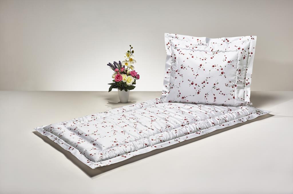 Deckengrt., BW-Satin weiß, Röschen- ranke, Stehsaum, 350 g/m²