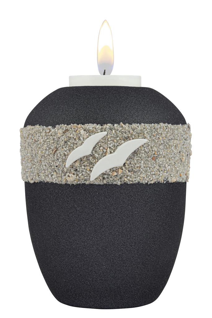 Gedenklicht, midnight-black, 'Sand + Möwen'