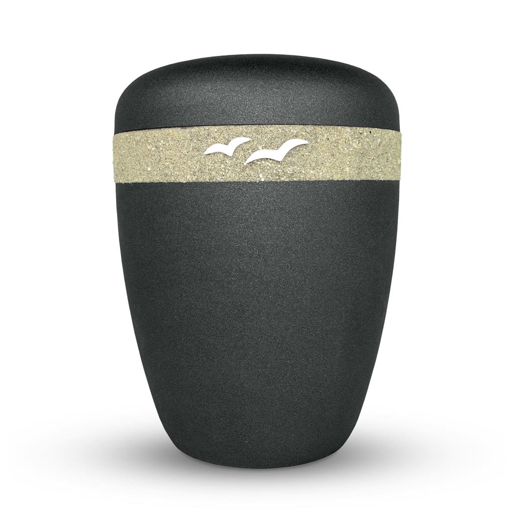 Biourne, glint-midnight-black lackiert, Design 'Sand + Möwen'