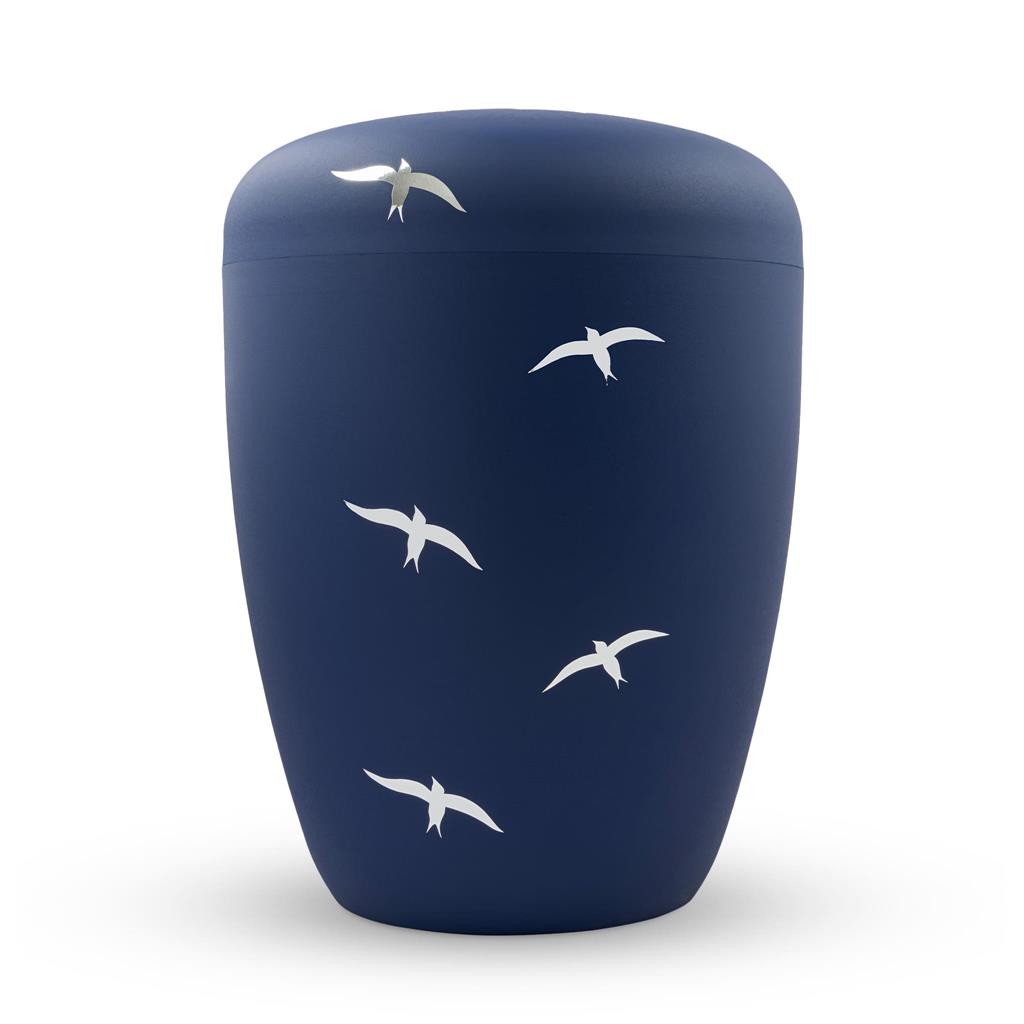 Biourne, atlantic-blue lackiert, Design 'Schwalben' silber