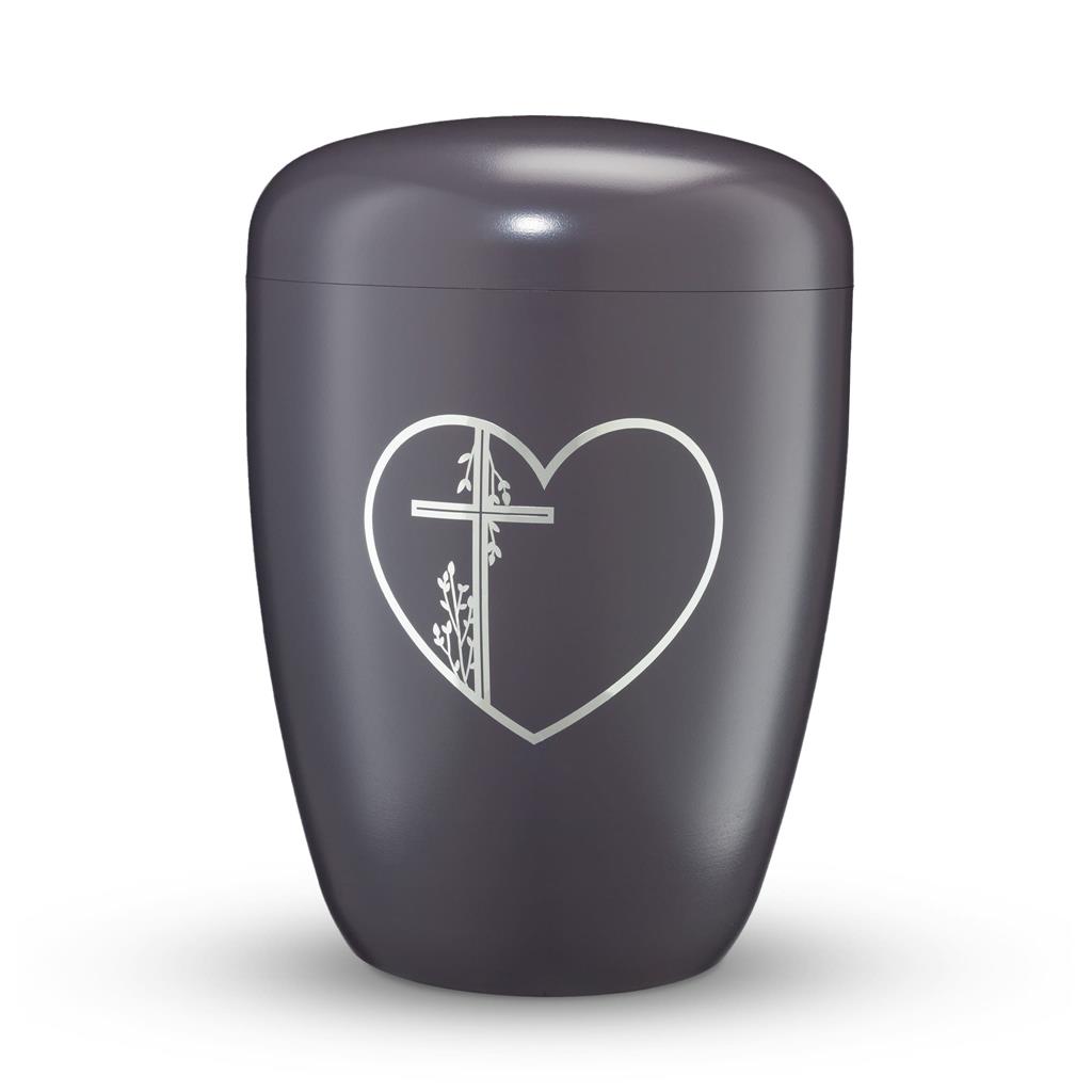 Naturstoffurne, pastell-braun, "Herz mit Kreuz"